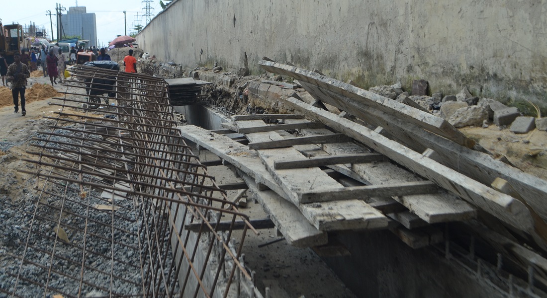 Ongoing road and drainage construction at MFM / Market Street Off Freedom Way  ,  Lekki Peninsula Phase I.